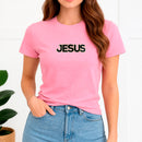 Camiseta Feminina Rosa Jesus Aplique Camaleão