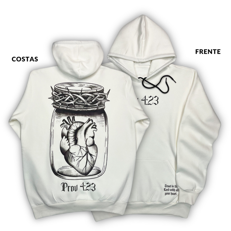 Moletom Canguru Com Capuz Off White Guarda Teu Coração Prov 4:23