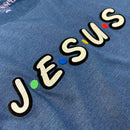 Camiseta Feminina Azul Aplique J.E.S.U.S