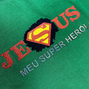 T-Shirt Infantil Verde Jesus Meu Super Herói