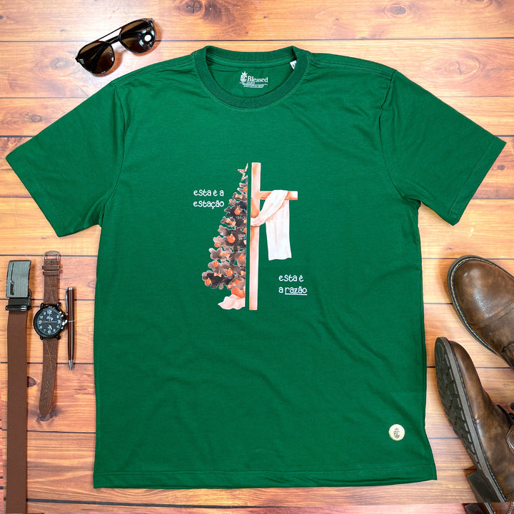 Camiseta Masculina Verde Esta é a Estação Esta e a Razão