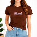Camiseta Feminina Marrom Blessed Glitter Pink Aplique