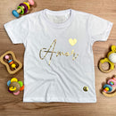 T-Shirt Infantil Branca Amor Coração  Dourado