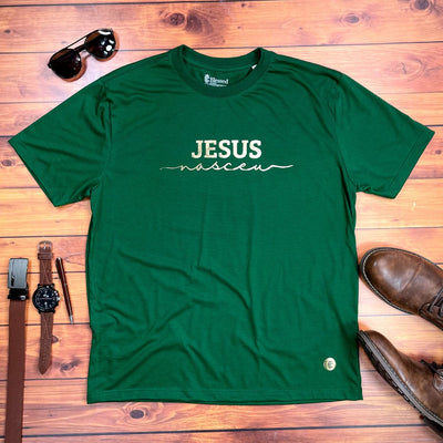 Camiseta Masculina Verde Jesus Nasceu Dourado