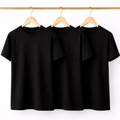 Kit 3 Camisetas Masculina Lisa Preta