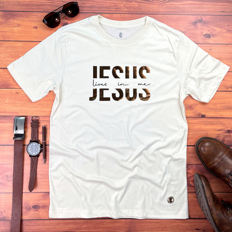 Camiseta Masculina Off White  Jesus Lives In Me