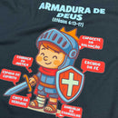 T-Shirt Infantil Preta Armadura De Deus