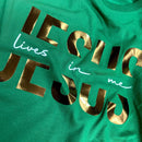Camiseta Feminina Verde Jesus Lives In Me