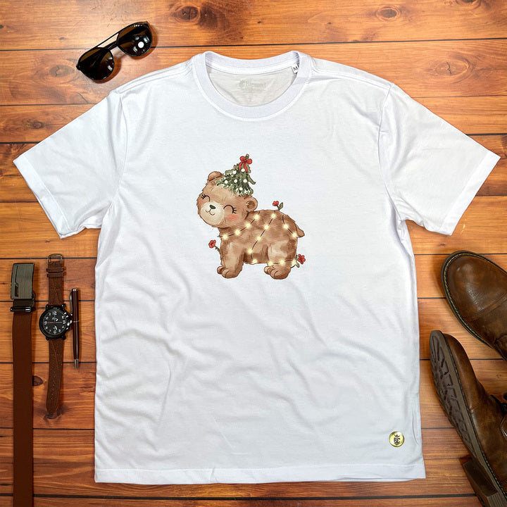 Camiseta Masculina Branca Urso Brilhante