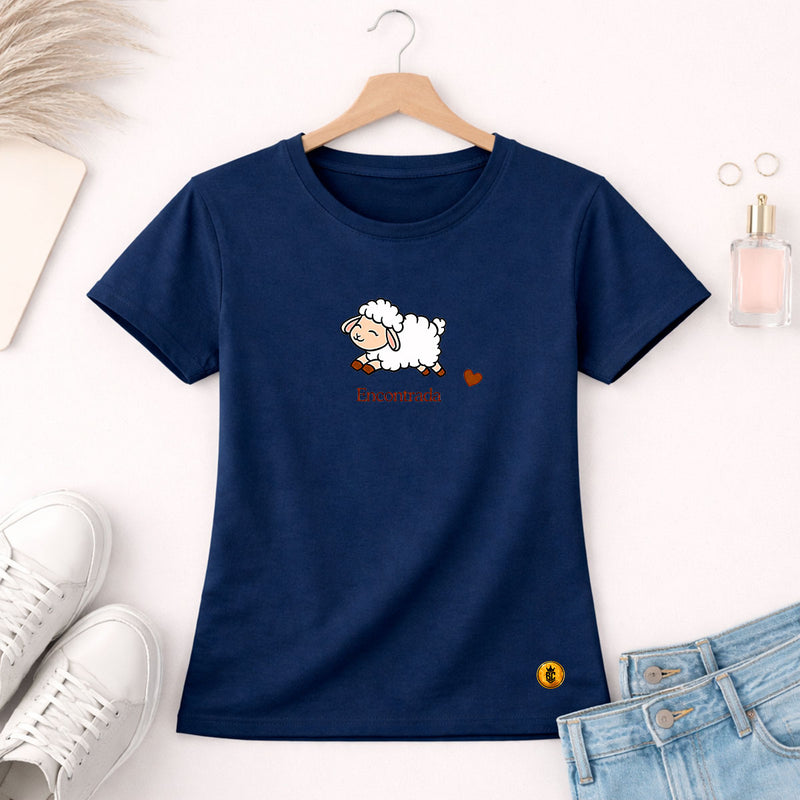 Camiseta Feminina Azul Encontrada Ovelha