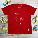 T-Shirt Infantil Vermelha Fé Coração Dourado