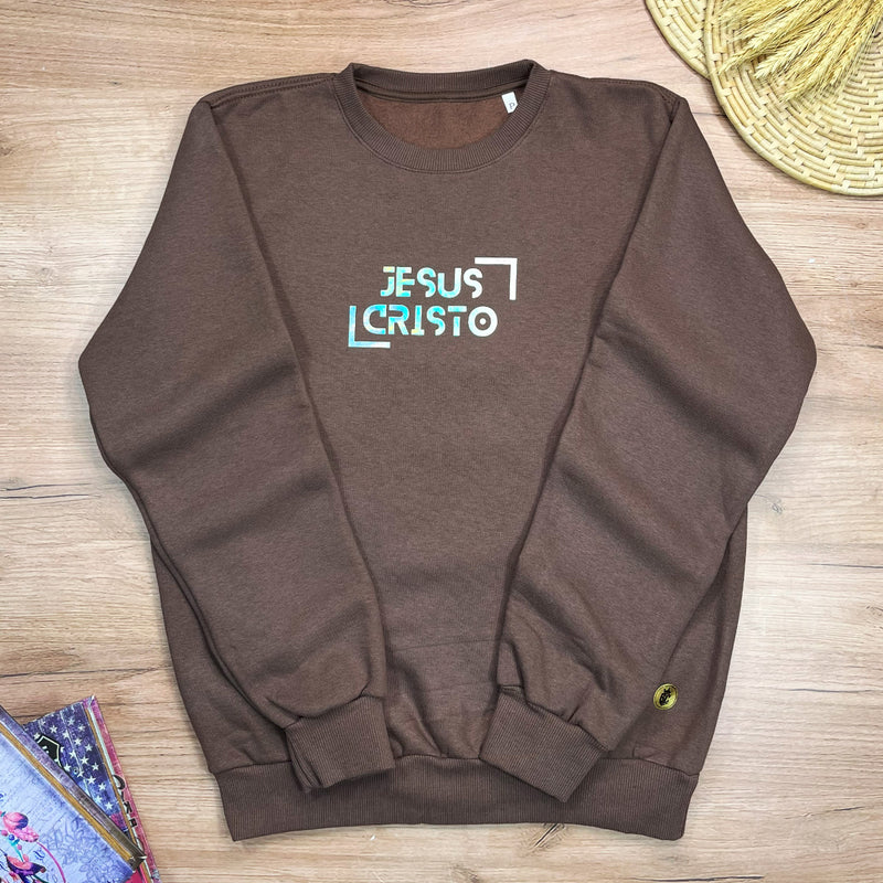 Moletom Marrom Jesus Cristo Holográfico