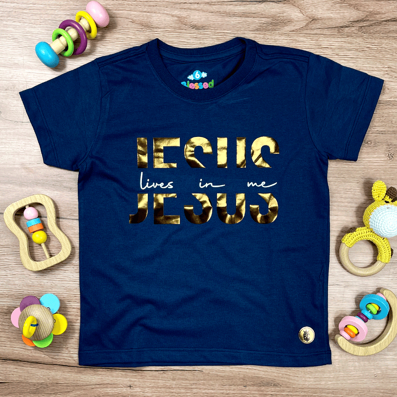 T-Shirt Infantil Azul Jesus Lives In Me