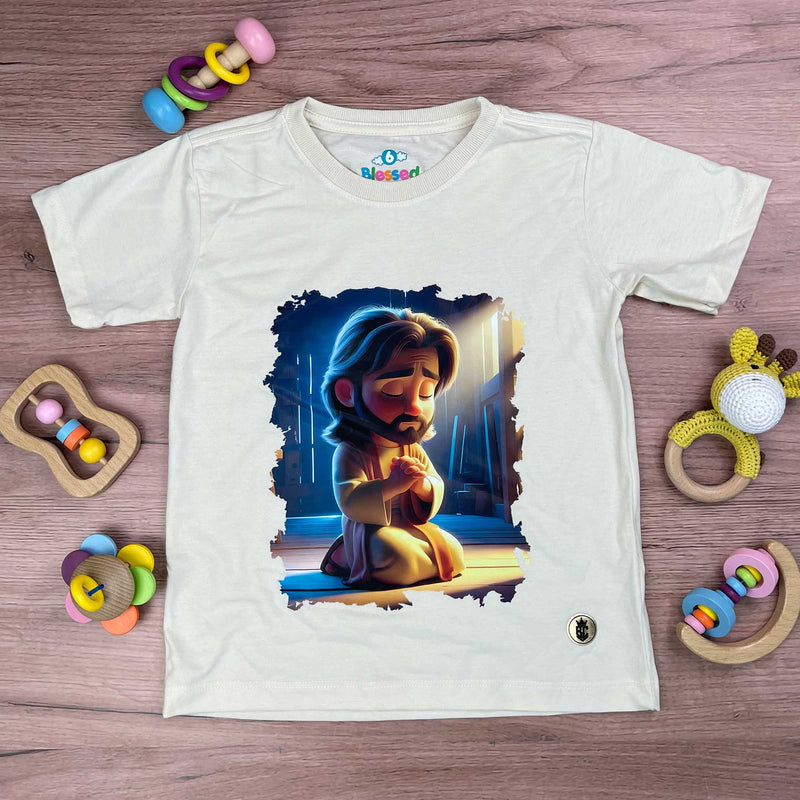 T-Shirt Infantil Off White Jesus Orando
