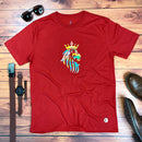 Camiseta Masculina Vermelha Leão Coroa Aplique Dourado