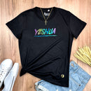 Camiseta Feminina Preta Aplique Camaleão Yeshua