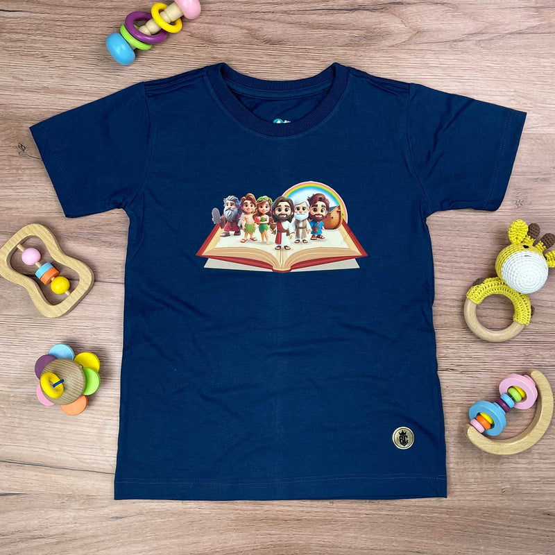 T-Shirt Infantil Azul Personagens Bíblicos