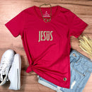 Camiseta Feminina Pink Jesus Cruz Glitter