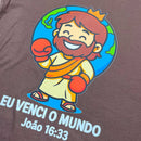 T-Shirt Infantil Marrom Eu Venci o Mundo