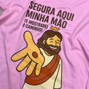 T-Shirt Infantil Rosa Segura Aqui Minha Mão