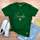 Camiseta Feminina Verde Saúde Coração Dourado