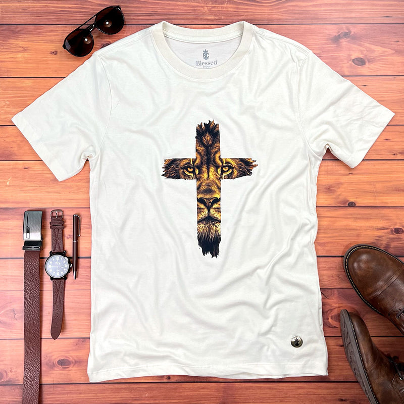 Camiseta Masculina Off White Cruz Leão Dourado