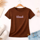 Camiseta Feminina Marrom Blessed Glitter Pink Aplique