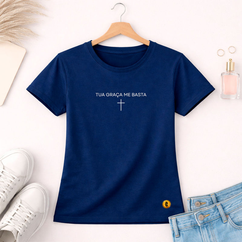 Camiseta Feminina Azul Tua Graça Me Basta