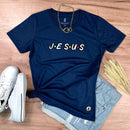 Camiseta Feminina Azul Aplique J.E.S.U.S