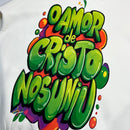 Moletom Canguru Com Capuz Off White O Amor De Cristo Nos Uniu