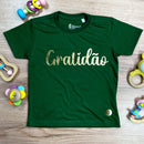 T-Shirt Infantil Verde Gratidão Dourado