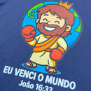 T-Shirt Infantil Azul Eu Venci o Mundo