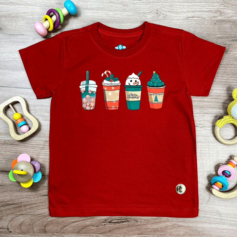 T-Shirt Infantil Vermelha Copos De Natal