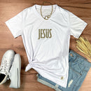 Camiseta Feminina Branca Jesus Cruz Glitter