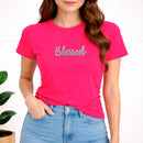 Camiseta Feminina Pink Blessed Glitter Pink Aplique