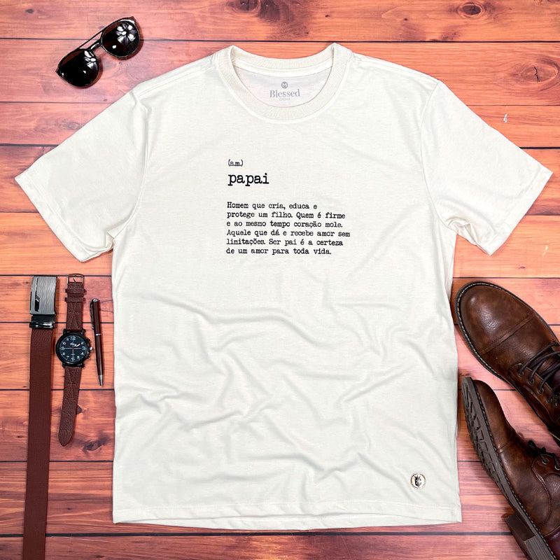 Camiseta Masculina Off White Papai Homem que Cria, Educa e Protege