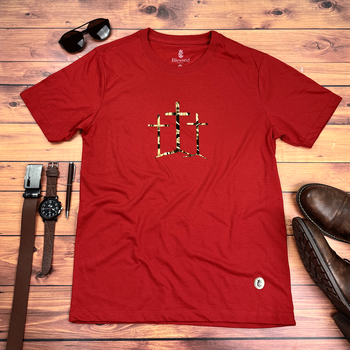 Camiseta Masculina Vermelha Calvário