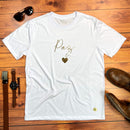 Camiseta Masculina Branca Paz Coração Dourado