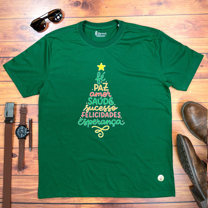 Camiseta Masculina Verde  Árvore Fé Paz Colors