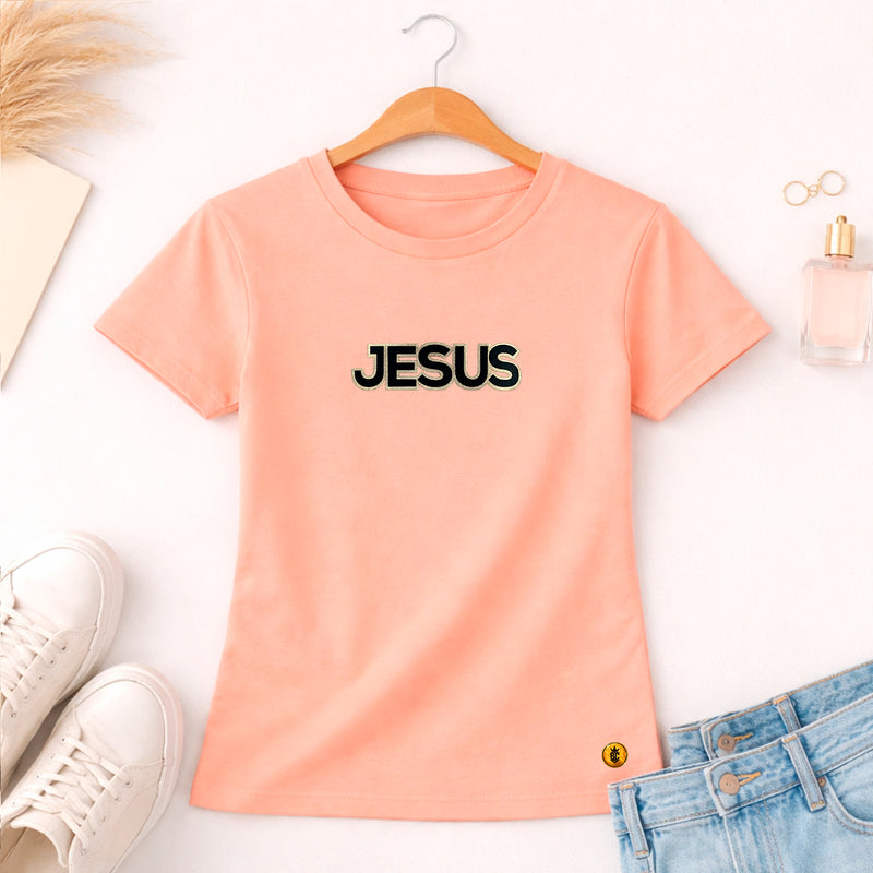 Camiseta Feminina Salmão Jesus Aplique Camaleão
