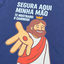 T-Shirt Infantil Azul Segura Aqui Minha Mão