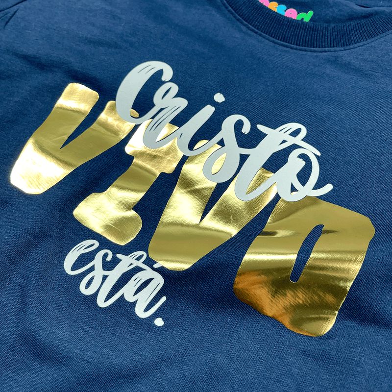 T-Shirt Infantil Azul Cristo Vivo Está