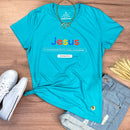 Camiseta Feminina Turquesa Jesus Se me buscarem de todo coração, me encontrarão