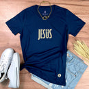 Camiseta Feminina Azul Jesus Cruz Glitter