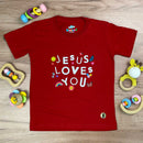 T-Shirt Infantil Vermelha Jesus Loves You
