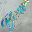 Moletom Off White Aplique Blessed Holográfico