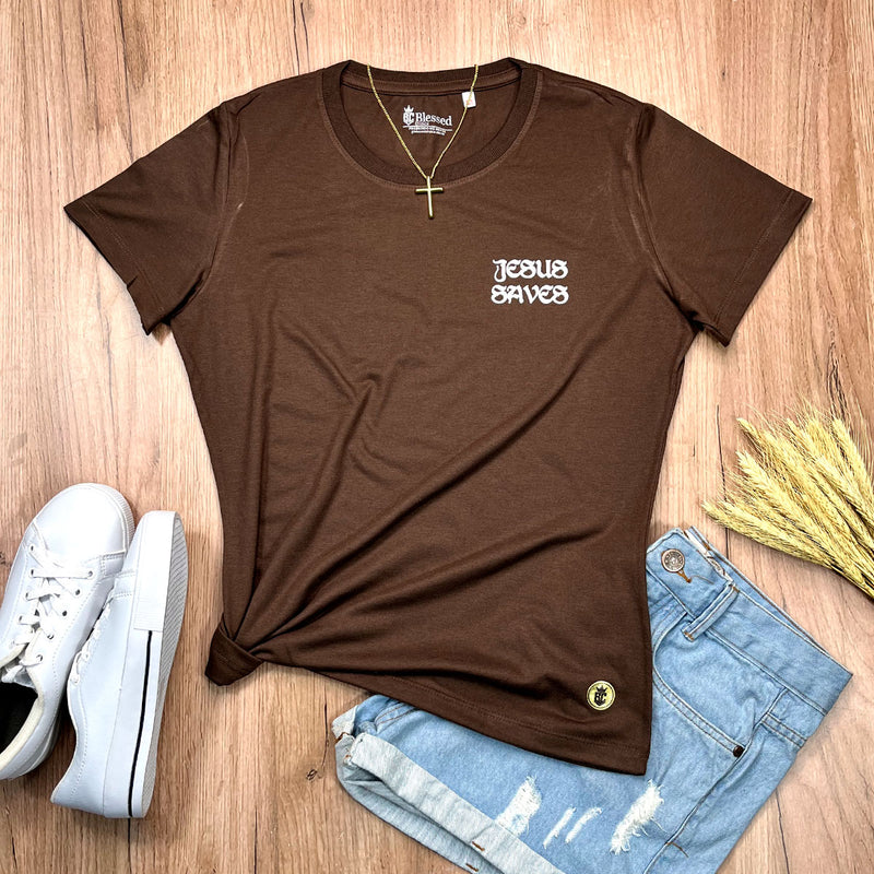 Camiseta Feminina Marrom Jesus Saves