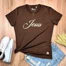 Camiseta Feminina Marrom Jesus Dourado