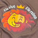 T-Shirt Infantil Marrom Leão Jesus Ele Vive Ele Reina