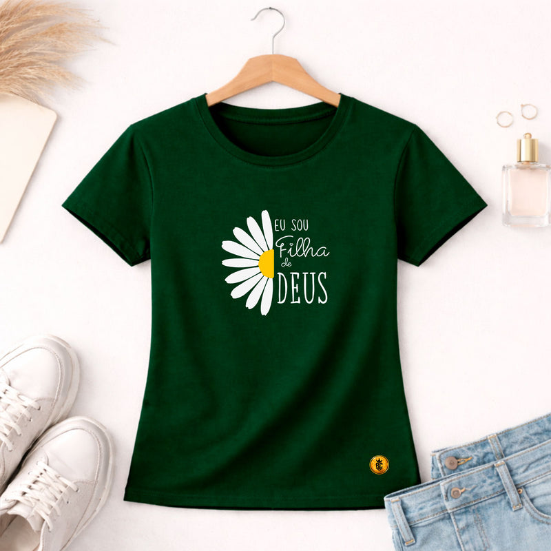 Camiseta Feminina Verde Flor Eu Sou Filha De Deus 